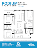 A floor plan for a 3 bedroom, 2 bath apartment with a balcony.