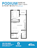 A floor plan for a 1 bedroom and 1 bath apartment sized at 531 sq.ft.