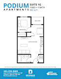 A floor plan for a 1 bedroom and 1 bath apartment sized at 562 sq.ft.