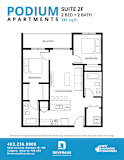 A floor plan for a 2 bedroom and 2 bath apartment sized at 781 sq.ft.