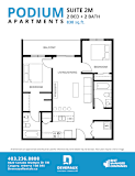 A floor plan for a 2 bedroom and 2 bath apartment sized at 338 square feet.