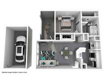 A model of a house with a detached garage is displayed.