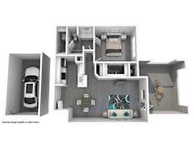 A cutaway drawing of a house shows the layout of the rooms.
