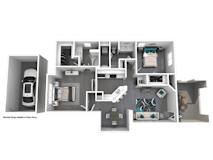 A detailed 3D floor plan of a detached garage apartment on a single level.
