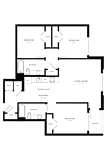 Floor plan with bedroom kitchen and bathroom layout at Ten at Clarendon Apartments, Virginia