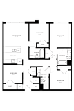 Two bedroom floor plan with labeled rooms at Ten at Clarendon Apartments, Virginia, 22201