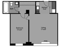 1 Bed / 1 Bath - A1C Floor Plan at The Kenmore, Washington, 20015