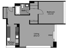 1 Bed / 1 Bath - A1E Floor Plan at The Kenmore, Washington, DC