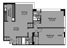 2 Bed / 1.5 Bath - B2D Floor Plan at The Kenmore, Washington, Washington