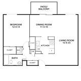 1 bed 1bath floor plan A at Riverside Apartments, Virginia, 22303