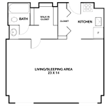 Studio 1 bath floor plan A at Riverside Apartments, Alexandria, VA, 22303