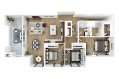 Three bedroom two bath floorplan with balcony at The Park on Washington Apartments, Murrieta
