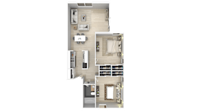 2 bedroom 1 bath floor plan at River Lofts Apartments, Oregon