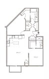 A floor plan of a house with two bedrooms and a living area.