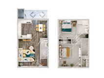 a split image of two floor plans of a house