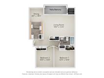 Floor plan for a 2 bedroom 1 bath
