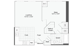 1 bedroom 1 bath floor plan N at Arrive Wheaton, Wheaton