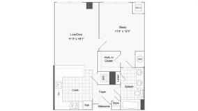1 bedroom 1 bath floor plan I at Arrive Wheaton, Wheaton, MD, 20902