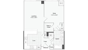 1 bedroom 1 bath floor plan M at Arrive Wheaton, Wheaton, Maryland
