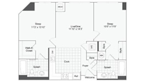 2 bedroom 2 bath floor plan B at Arrive Wheaton, Wheaton, 20902