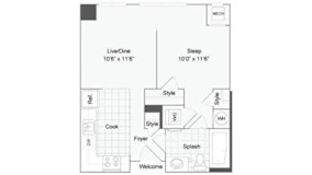 Studio 1 bath floor plan at Arrive Wheaton, Wheaton, MD, 20902