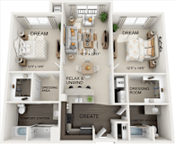 A diagram of a small apartment layout with labeled rooms.