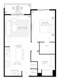 1 Bedroom 1 Bath 768 Sq.Ft. A1 Floor Plan at Mayla Pompano, Pompano Beach, FL
