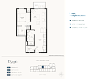 A floor plan of a house with a lake view and a city view.