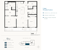 A floor plan for a one bedroom, pen penthouse apartment with a den, bathroom, and laundry room.