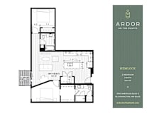 A floor plan for a two bedroom, two bath apartment at Ardor on the Bluffs.