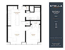 A floor plan for a one bedroom apartment at Stella Residences.