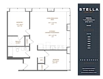 A floor plan for a Stella Residences Cecil apartment with two bedrooms and one bath.