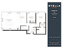 A floor plan for a Stella Residences property named Cecilia, which includes two bedrooms, two bathrooms, and a living area.