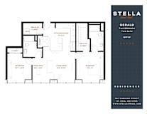 A floor plan for a two bedroom apartment at Stella Residences.