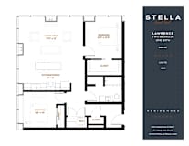A floor plan for a Stella Residences apartment named Lawrence, featuring two bedrooms and one bathroom.