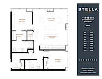 A floor plan for a two bedroom apartment at Stella Residences.