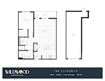 1 bedroom one bathroom floorplan with balcony at Wildwood Lakeville Apartments, Lakeville, MN 55044