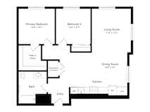 A black and white image of a house floor plan.