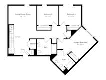 A black and white image of a house floor plan.