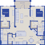 2 bed 2 bath The Shetland floor plan at Bellary Flats, Summerville