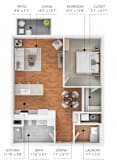 A diagram of a house layout with labeled rooms such as patio, living room, bedroom, and closet.