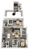 A 3D floor plan of a house with dimensions.