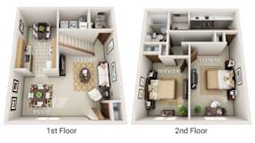 A diagram shows the layout of a one and two bedroom apartment.
