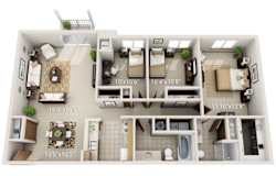 A floor plan of a two-bedroom apartment with dimensions.