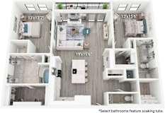 A set of three images showing different floor plans of a house with bathrooms.