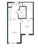 A floor plan of a house with a living room, dining room, kitchen, and bathroom.