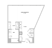 One bedroom one bathroom floorplan at Domain WeHo Apartments, Santa Monica, CA