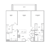 Two bed two bath floorplan with walk-in closets at Domain WeHo Apartments, California, 90404