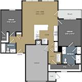 A floor plan of a house with a live/dine area, two bedrooms, a garage, and a utility space.