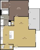 A floor plan of a house with a living room, dining room, kitchen, and bathrooms.